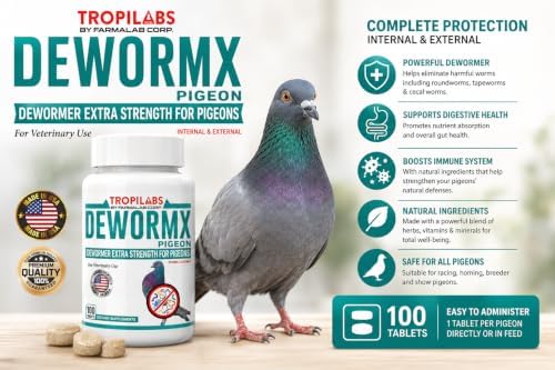 Farmalab Natural Dewormer Internal & External 100 Tabs Poultry - Vitamin for Poultry Rooster Hen Chicken Baby Chick Doves Pigeons and All Caged Birds (Pigeon Doves Squail)
