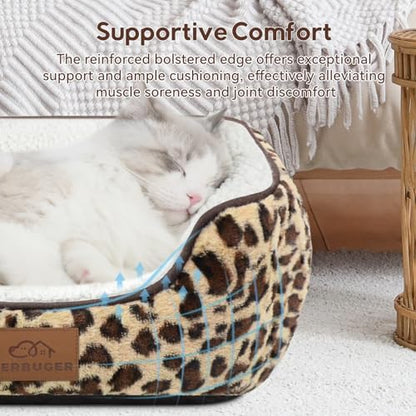 Zerbuger 25in Leopard Rectangle Cat Dog Bed Machine Washable Sleeping Sofa
