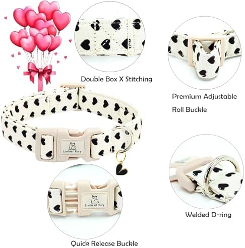 Lionheart glory Valentine's Dog Collar-Hearts Print Dog Collar for Medium Cute Dog Collars Spring Female Male Pet Gift Adjustable Heavy-Duty Soft Collar Holiday
