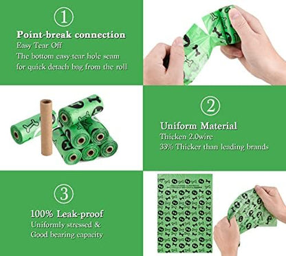 WDFAACK Dog Poo Bags with Holder-240 Large Poop Bags, Corn Starch Blended Poo Bag, Extra Thick Strong Leak Proof Poop Waste Bag for Dogs (Green)