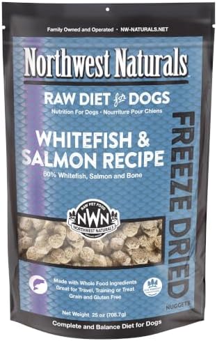Northwest Naturals Freeze-Dried Whitefish & Salmon Dog Food - Bite-Sized Nuggets - Grain-Free, High-Protein, Raw Diet, Human-Grade Ingredients, All Natural, Omega-3 for Skin & Coat, Made in USA, 25 Oz