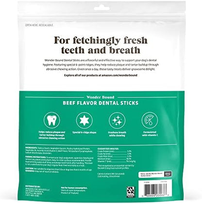 Wonder Bound Beef Flavor Dental Sticks for Tiny Dogs (5-20 lbs), 6-Ridge Shape for Plaque & Tartar Control, Freshens Breath, Formulated with Vitamin C, 108 Count