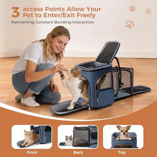Lekereise Pet Carrier Backpack Expandable Cat Backpack Carrier for Small Dogs Large Cats Puppies, Dog Backpack Carrier for Hiking Travel Outdoor Hold Pets Up to 20 25 Lbs, Blue