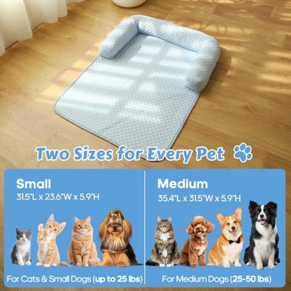 Cooling Pet Bed Mats with Neck & Head Support, 31.5 x 23.62 inch Blue