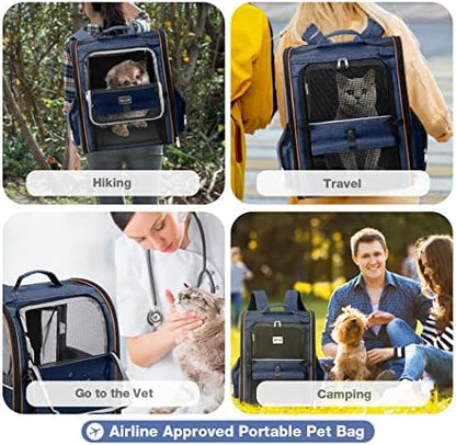 Extra Large Cat Backpack Carrier Expandable Pet Carrier Backpack for Small Dogs Medium Cats Fit Up to 18 Lbs, Dog Backpack Carrier, Foldable Puppy Backpack Carrier for Travel, Hiking,Blue