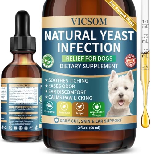 VICSOM Dog Yeast Infection Treatment, Natural Itchy Skin Ear Support, 60ml
