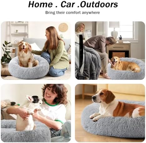 NOYAL Donut Dog Bed for Small Medium Pets, Plush Calming Faux Fur