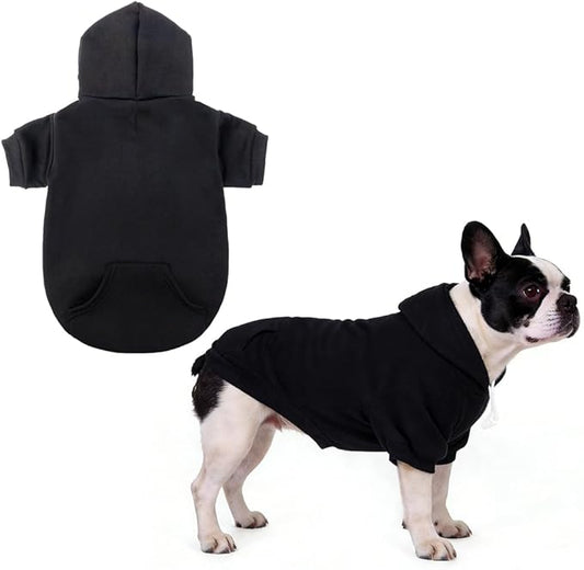 KOOLTAIL Dog Hoodie for Large Medium Small Dogs, Soft and Warm Pet Sweater with Leash Hole and Pocket Boy Girl, Puppy Fall Winter Jacket Clothes, French Pitbull Cold Weather Coat Sweatshirt, Black SM