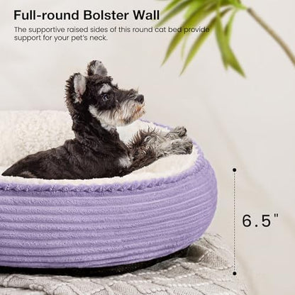Love's cabin Round Donut Cat and Dog Cushion Bed, 24in Pet Bed for Small or Medium Dogs, Anti-Slip & Water-Resistant Bottom, Soft Durable Fabric Pet Beds, Washable Calming Cat Bed Violet