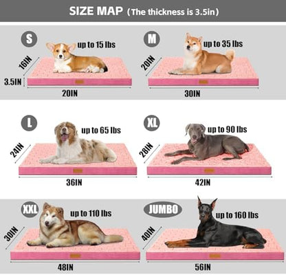 Patas Lague Orthopedic Dog Bed Washable Pet Crate Mat 30''X20'' Pink