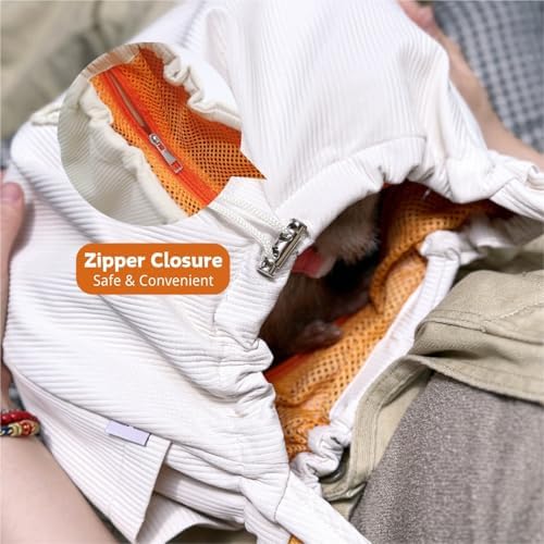 Ferret Sling Carrier, Front Backpack for Ferret Rabbit Puppy Kitten (Beige)