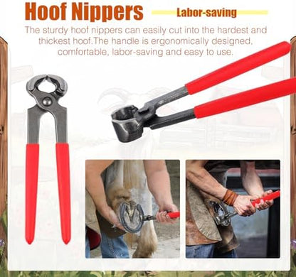 WILLBOND 9 Pcs 8 Inch Farrier Tools Kit Horse Goat Hoof Trimmer Metal Shears Farriers Hoof Nipper Cutter Handle Knife Gloves Brush Goat Supplies with Storage Bag
