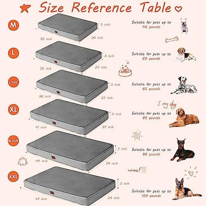 EHEYCIGA Large Washable Dog Crate Bed with Memory Foam, 35x23Inch, Grey