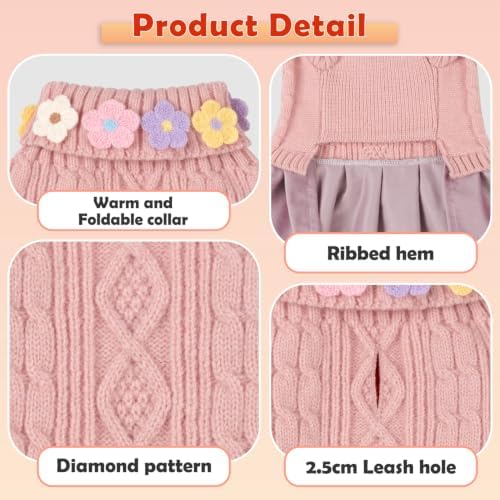 YUDODO Small Dog Sweater Dress with Bowtie Turtleneck - Knitted Pet Clothes
