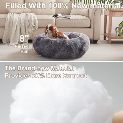 30 in Faux Fur Fluffy Donut Dog Bed for Medium Dogs,Tie-dye Grey