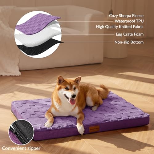 Patas Lague Orthopedic Dog Bed Washable Pet Crate Mat 30''X20'' Purple
