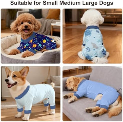 Bienbee Dog Pajamas, 4 Pack Adjustable Onesies for Small to Large Dogs M