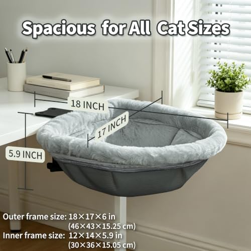 Cat Desk Bed, Desk Mounted Cat Hammock with Steel Clamp