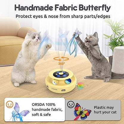 ORSDA Cat Toy, 3-in-1 Automatic Interactive Electronic Moving Ambush Feather, Fluttering Butterfly, Track Balls, USB Rechargeable Powered Smart Indoor Exercise Kicker