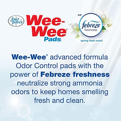 Four Paws Wee-Wee Odor Control with Febreze Freshness Pee Pads for Dogs & Puppies, Leak-Proof Dog Housebreaking Potty Training Floor Protection, Spring Fresh Scent, 22" x 23", 50 Count