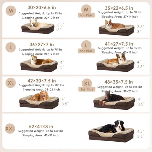EHEYCIGA Orthopedic XL Dog Bed for Large Dog, Memory Foam Dog Couch, Brown