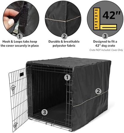 MidWest Homes for Pets Large Dog Crate Cover, Black Polyester Privacy Kennel Cover Fits Most 42-inch Crates, Machine Washable, Reduces Barking & Chewing