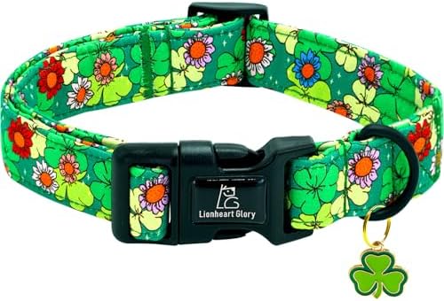 Lionheart glory St. Patrick's Dog Collar-Lucky Clover Shamrock Green Spring Trefoil Dog Collar for Medium Dogs Adjustable Heavy-Duty Dogs Collars Pet Gift Female