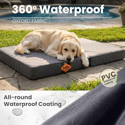 Laifug Foldable Waterproof Dog Bed for Large Dogs - Outdoor Orthopedic Dog Bed with Washable Removable Cover, Pet Mattress with Handles, Elephant Grey, (36 x 27 x 3.5, inches)
