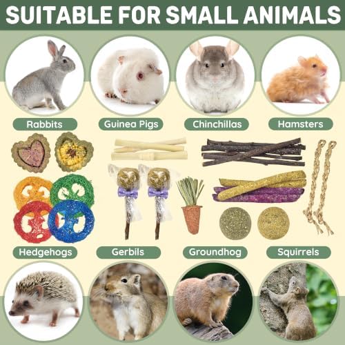 LECHONG Rabbit Toys, Natural Bunny Chew Toys with Sisal Scratch Nesting Mats Pads, Enrichment Toys for Bunnies Boredom, Suitable for Rabbits, Guinea Pigs, Chinchilla Hutch Cage Indoor Outdoor Use