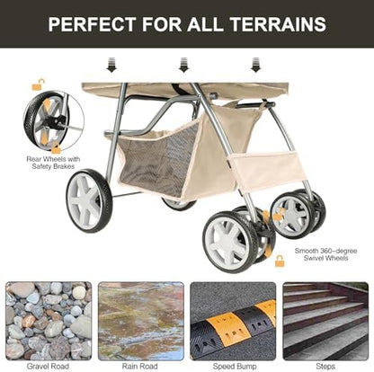 4-Wheel Pet Stroller for Small Dogs and Cats, Up to 33 lb, Gray