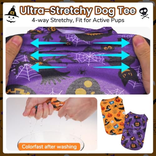 BINGPET 2PCS Dog Halloween Costume, Soft Cotton Puppy Shirt, Bat & Pumpkin