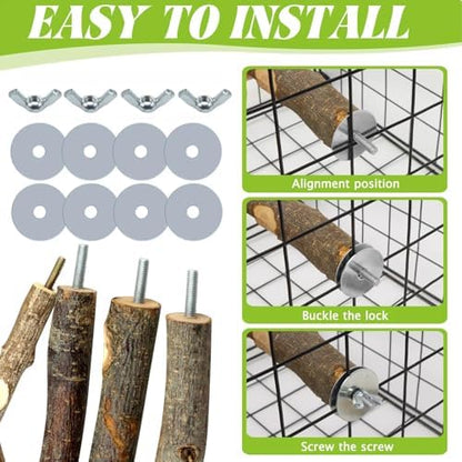 8-Piece Natural Wood Bird Perches for Budgie and Parakeet Cages
