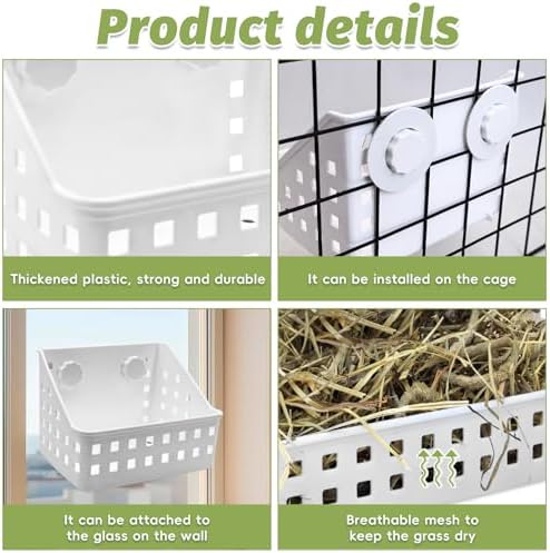 PINVNBY Hay Feeder for Rabbits, Less Wasted Hay Rack Manger, Hanging Guinea Pig Rabbit Hay Holder for Bunny, Chinchilla, Guinea Pig, Plastic Food Bowl Use for Grass & Food (Small Size)