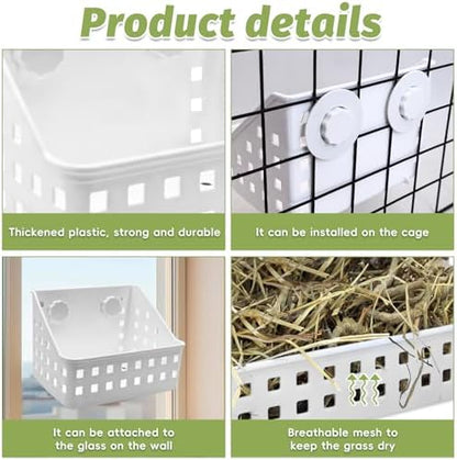 PINVNBY Hay Feeder for Rabbits, Less Wasted Hay Rack Manger, Hanging Guinea Pig Rabbit Hay Holder for Bunny, Chinchilla, Guinea Pig, Plastic Food Bowl Use for Grass & Food (Small Size)