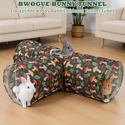 BWOGUE Bunny Tunnels & Tubes, 3-Way Collapsible Rabbit Hideout for Bunnies