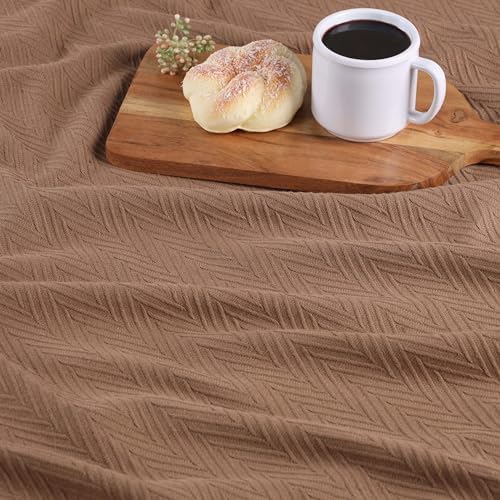 Superior Metro All-Season Cotton Blanket, Woven Blanket for Couch, Bed, Bedding, Farmhouse, Home Essentials, Cute and Cozy Bohemian Blankets, Herringbone Weave, King, Taupe