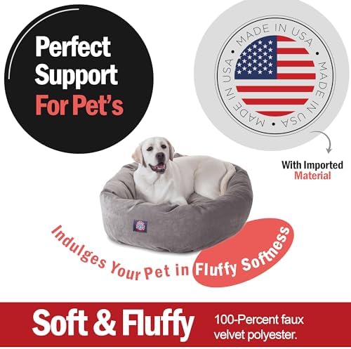 Majestic Pet Micro Velvet Dog Bed, 40 Inch Large, Round, Washable, Vintage