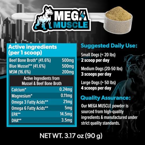 Dog Muscle Support Powder | Blue Mussel & Bone Broth Food Topper for Dogs | Protein-Rich Supplement for Muscle, Bone & Joint Support | 3.2 oz