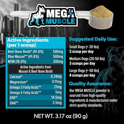 Dog Muscle Support Powder | Blue Mussel & Bone Broth Food Topper for Dogs | Protein-Rich Supplement for Muscle, Bone & Joint Support | 3.2 oz