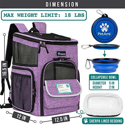 PetAmi Dog Backpack Carrier, Airline Approved 4-Way Entry Cat Bag, Purple