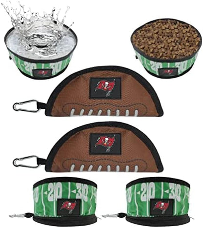NFL Tampa by Buccaneers Pets First Collapsible Dog Travel Bowl Set, 2 Pack Food and Water Bowls for Dogs, Best Portable & Lightweight Leak-Proof Dog Bowls for Travel
