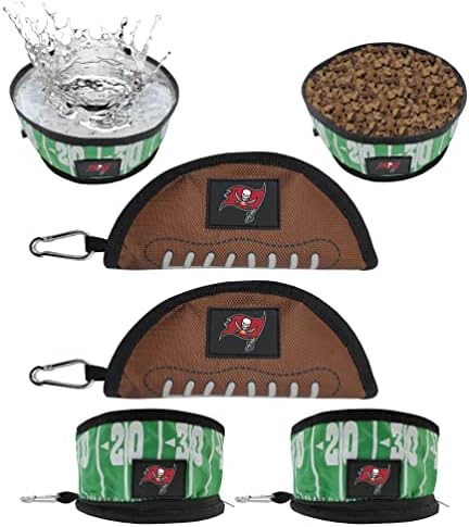 NFL Tampa by Buccaneers Pets First Collapsible Dog Travel Bowl Set, 2 Pack Food and Water Bowls for Dogs, Best Portable & Lightweight Leak-Proof Dog Bowls for Travel