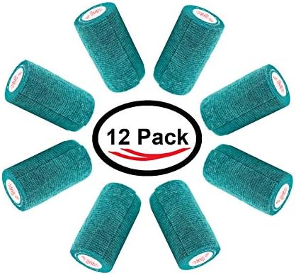 3 Inch Vet Wrap Tape Bulk (Hunter Green) (Pack of 12) Self Adhesive Adherent Adhering Flex Bandage Grip Roll for Dog Cat Pet Horse