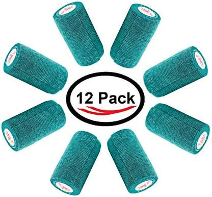 3 Inch Vet Wrap Tape Bulk (Hunter Green) (Pack of 12) Self Adhesive Adherent Adhering Flex Bandage Grip Roll for Dog Cat Pet Horse