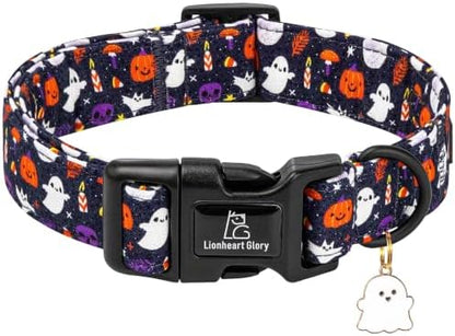 Lionheart glory Dog Collars Fall Halloween Pumpkin Collar Dog Heavy Comfortable Adjustable Dog Collar for Large Dogs, Ghost, Pumpkin