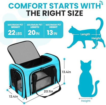 Soft-Sided Cat Carrier 20x13x13 in Expandable Travel Pet Bag 22LBS