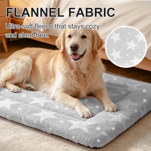 Dog Bed Mat, Reversible Dog Crate Pad with Washable Kennel Mat and Soft Foam, Pet Bed for Dogs & Cats, for Crates Carriers & Travel(Big&Small Stars Grey, 35" L*23" W*1.5" Th)