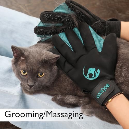 COOLJOB Patented Pet Grooming Gloves with Web, Dog Washing, Bathing, Small