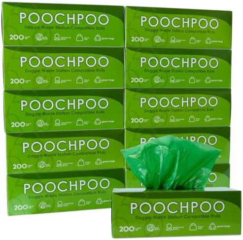 Case of 2000 Green Pet Waste Station 200 Bags on Roll (10 Rolls) - Bulk Dog Poop Bag - Dog Waste Station Bags - Doggie Bag Litter Pot