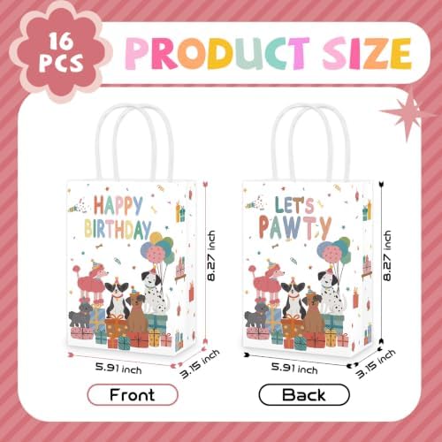 Greencian 16Pcs Pet Dog Birthday Party Favor Bags Let's Pawty Goodie Bags